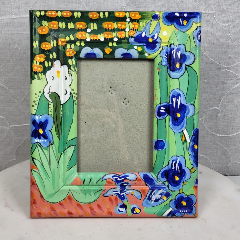 Iris Picture Frame 5x3 Handpainted Floral Garden Art Vincent Van Gogh Inspired - Picture 3 of 12